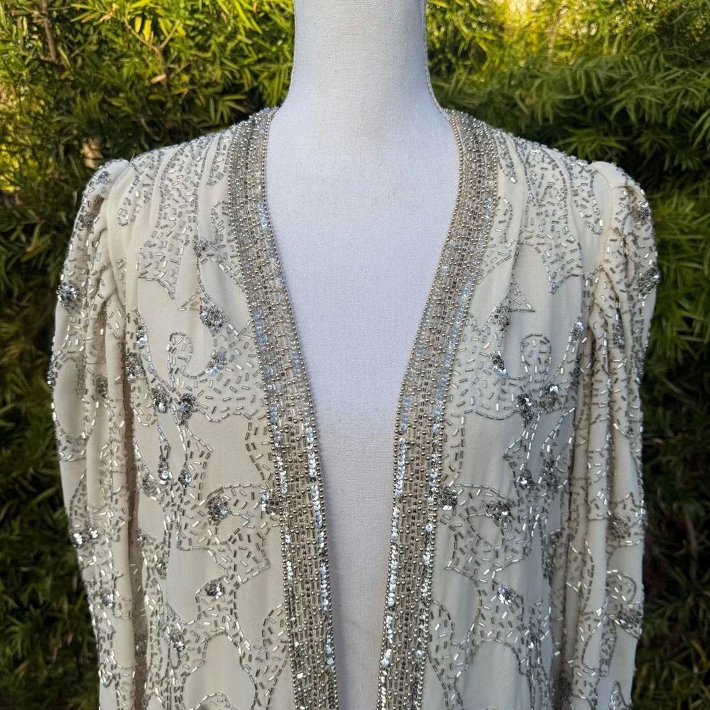JACK BRYAN Embellished Beaded Sequin Jacket‎ Cream Formal Evening Women 10